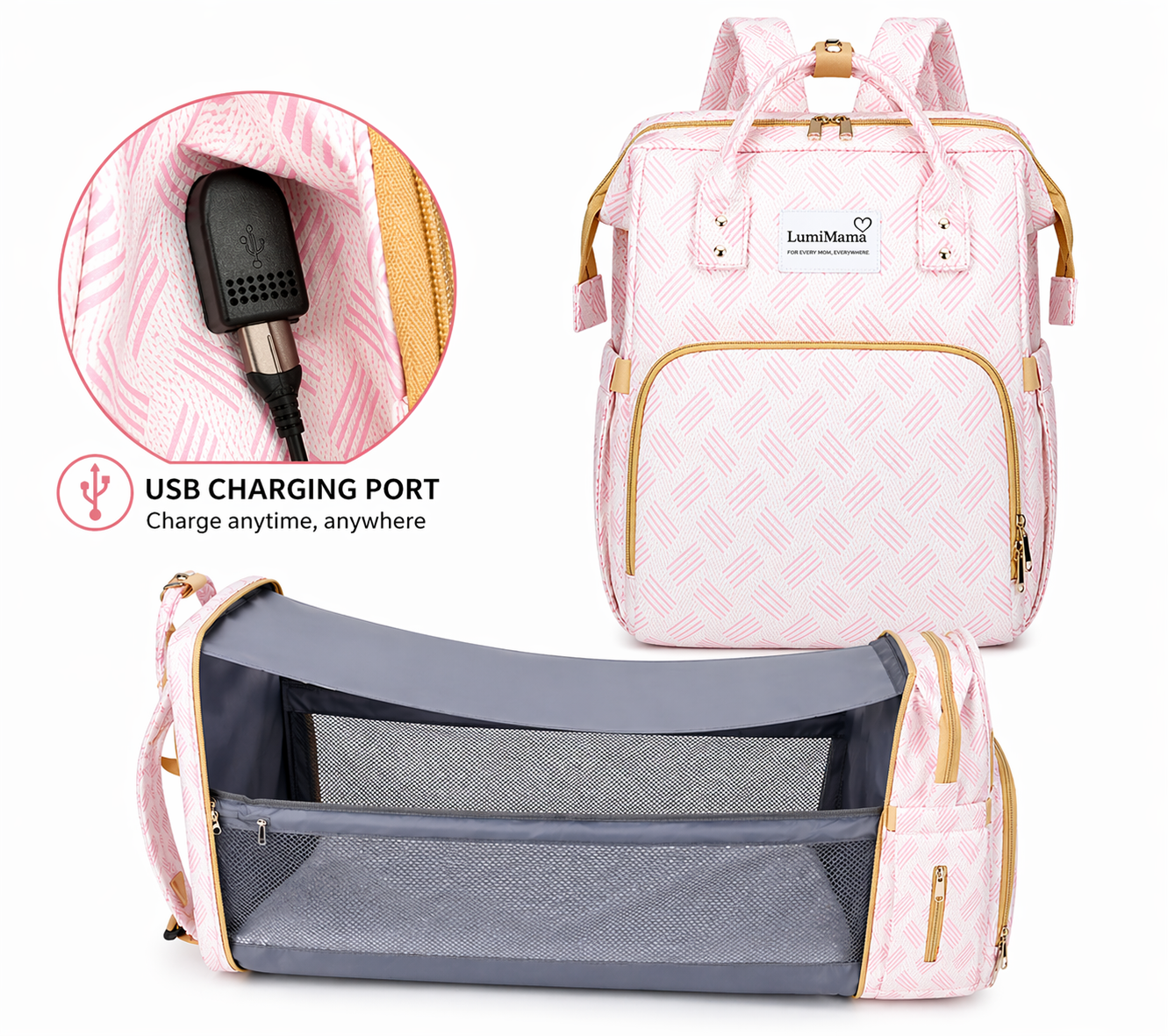 LumiMama™ 2-in-1 Diaper Backpack & Baby Bed