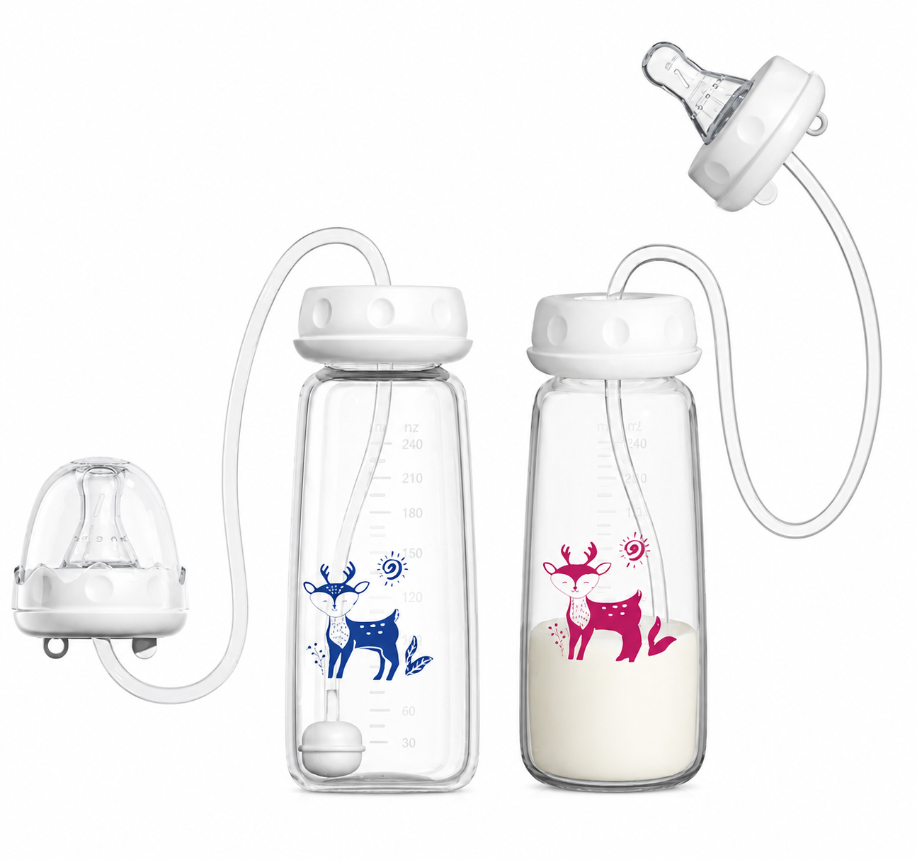 Hands-Free Baby Feeding Bottle with Silicone Tube | Variable Flow Nipple | BPA-Free | 240ml