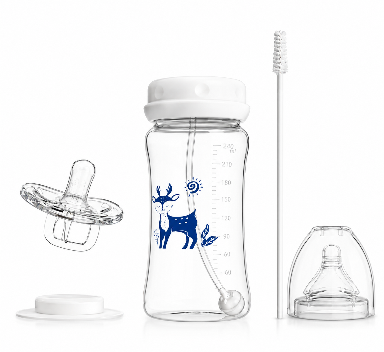 Hands-Free Baby Feeding Bottle with Silicone Tube | Variable Flow Nipple | BPA-Free | 240ml