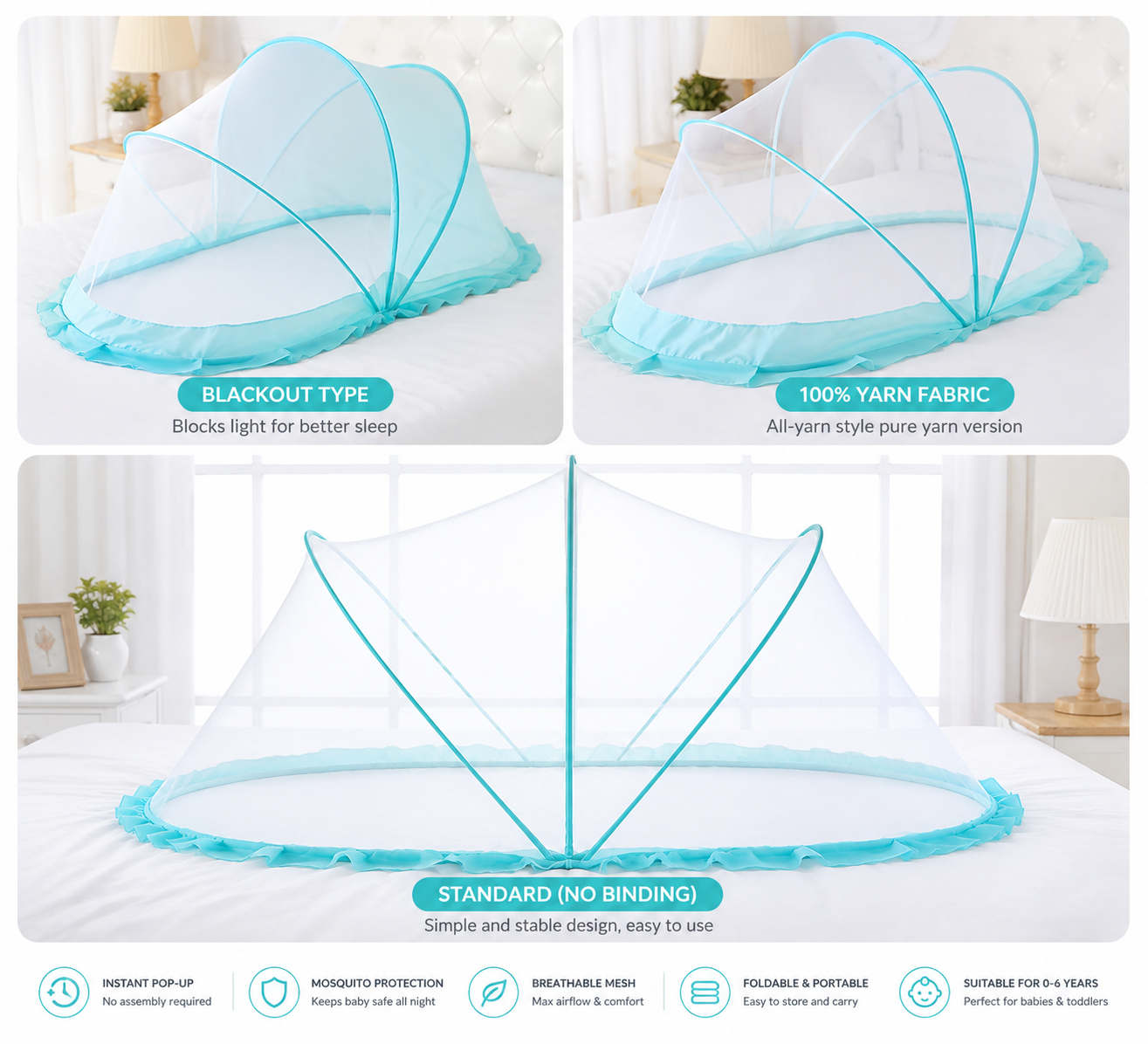 Foldable Pop-Up Baby Mosquito Net Tent | Portable Crib Canopy with Sun Protection