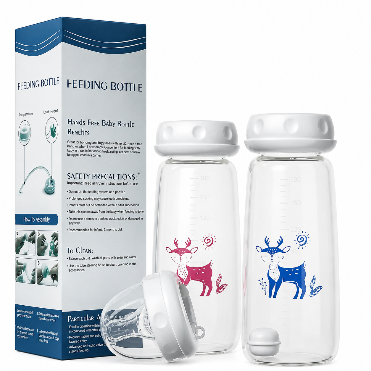 Hands-Free Baby Feeding Bottle with Silicone Tube | Variable Flow Nipple | BPA-Free | 240ml